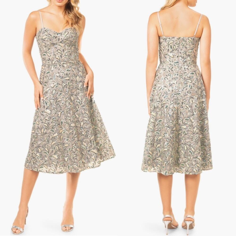 NWT Dress the Population Multicolor Embroidered Midi Dress